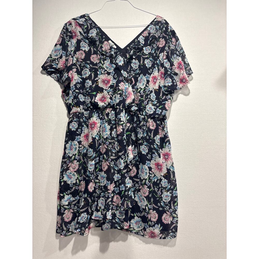 Maurices Blue Floral Ruffled Wrap Front V Neck Dress Mini 2